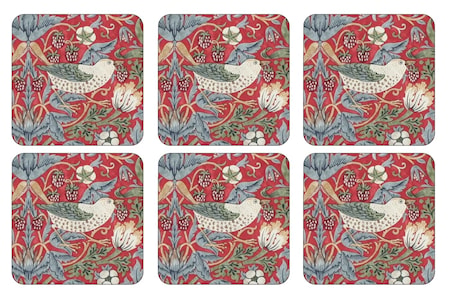 Morris Glasunderlägg Strawberry Thief Röd 6-pack
