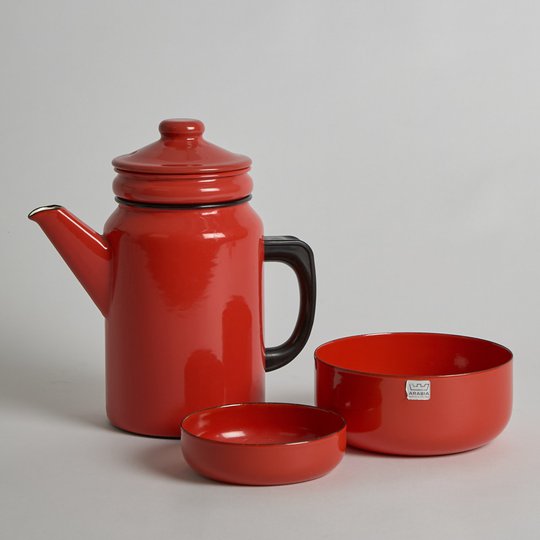 Vintage - Kaffekanna och 2 st Skålar Lackerad Metall