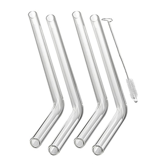 Gefu - Future Sugrör böjda Glas 4-pack + Rengöringsborste Klar