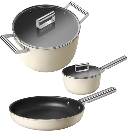 Smeg Gryt- och pannset, 3 delar, creme