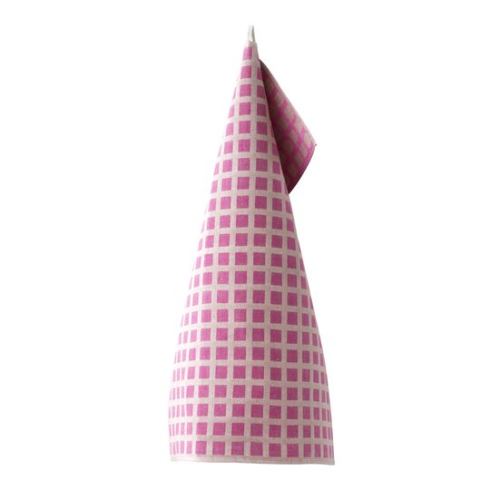 Växbo Lin - Ruta Handduk Oblekt 50x70 cm Cerise/Oblekt