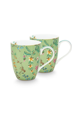 Jolie Flowers Mugg 35cl Set om 2 Grön