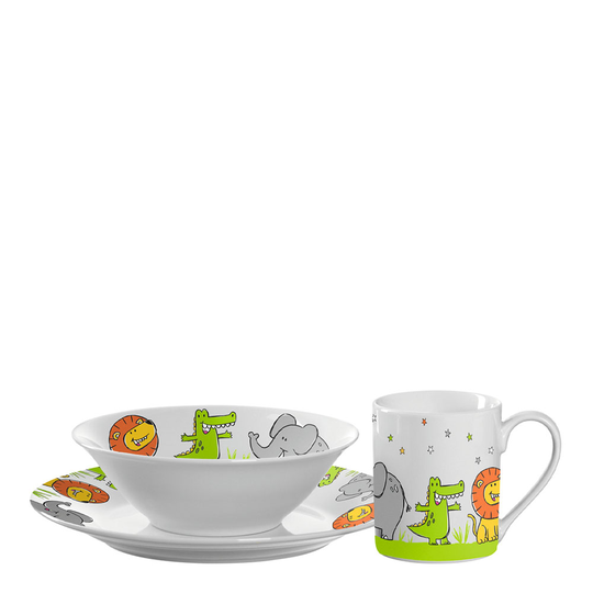 Leonardo - Bambini Set med Mugg, Tallrik och Skål Lejon, krokodil och elefant