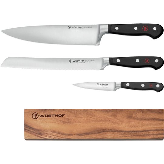 Wüsthof Classic Knivset 3 st och magnetlist