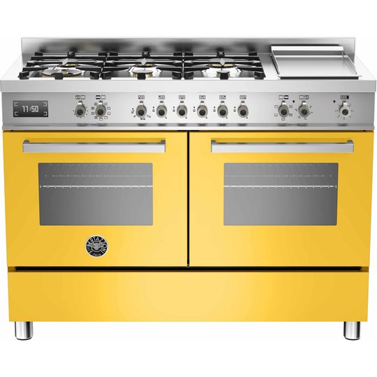 Bertazzoni PRO1206 Gasspis 120 cm, 2 ugnar, 6 brännare + elektrisk tepanyaki, Gul