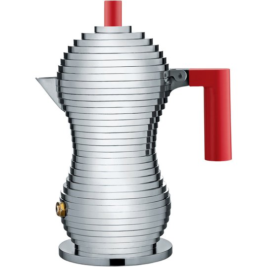Alessi Mokabryggare Aluminium/Röd Small 7 cl