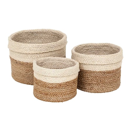 Jute Korgar Flätad Cylinder Natural/Vit 3 st