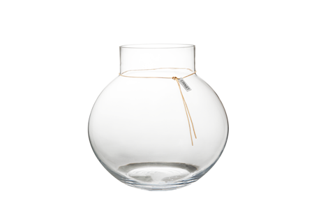 Rund glasvas med läderband - 37 cm