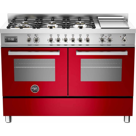Bertazzoni PRO1206 Gasspis 120 cm, 2 ugnar, 6 brännare + elektrisk tepanyaki, röd