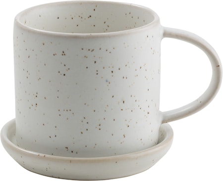 Kaffekopp med fat - Vit/Prickig