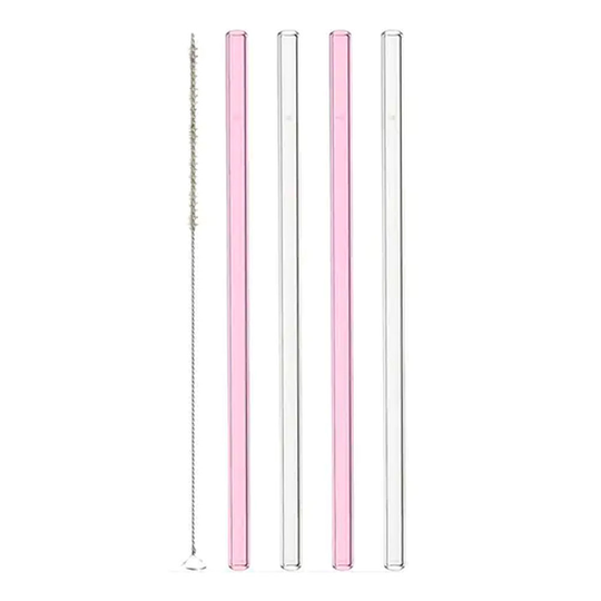 Leonardo - Ciao Sugrör i glas 20 cm + Borste 4-pack Rosa/Klar
