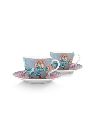 Flower Festival Espressokopp 12cl med fat 4 delar Light Blue
