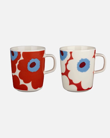 Oiva / Unikko Mugg 2,5Dl 2-Pack Vit/Tomatröd/Blå