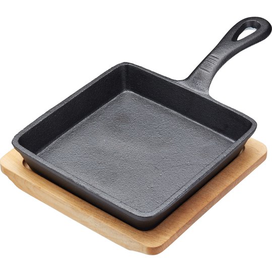 Kitchen Craft Mini Serverings Gjutjärnform med Träunderlägg Rektangulär 15 cm