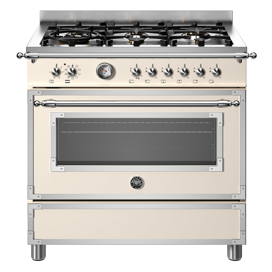 Bertazzoni HER96L1EAVT Heritage gasspis med singelugn, 90 cm, cremevit