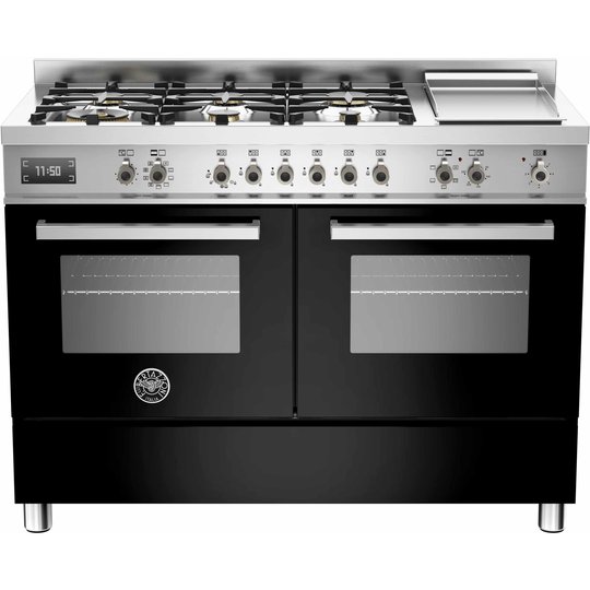 Bertazzoni PRO1206 Gasspis 120 cm, 2 ugnar, 6 brännare + elektrisk tepanyaki, svart