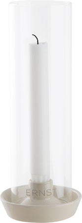 Ljusstake, Stengods med glas - Vit