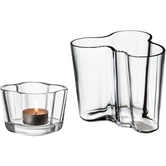 Iittala Alvar Aalto vas 9,5cm och ljuslykta 6cm