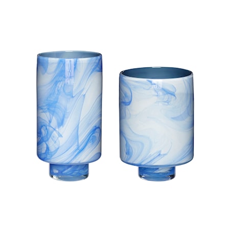 Vase Glas hvid/Blå 2 st