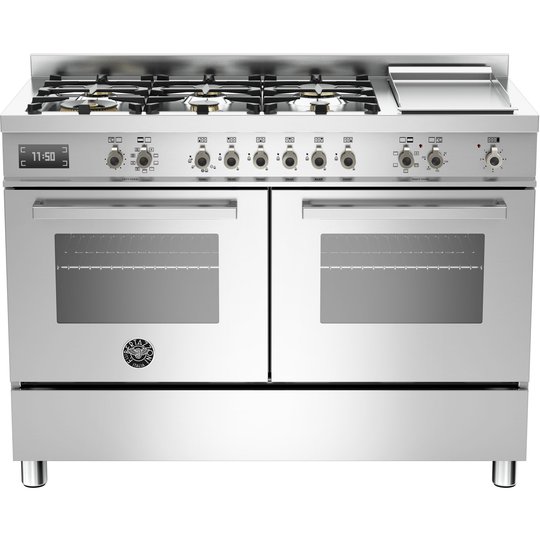 Bertazzoni PRO1206 Gasspis 120 cm, 2 ugnar, 6 brännare + elektrisk tepanyaki, rostfri