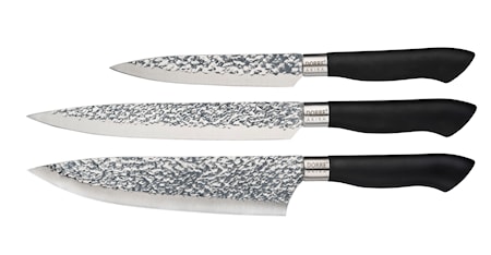 Knivset i stål svart handtag 3 delar