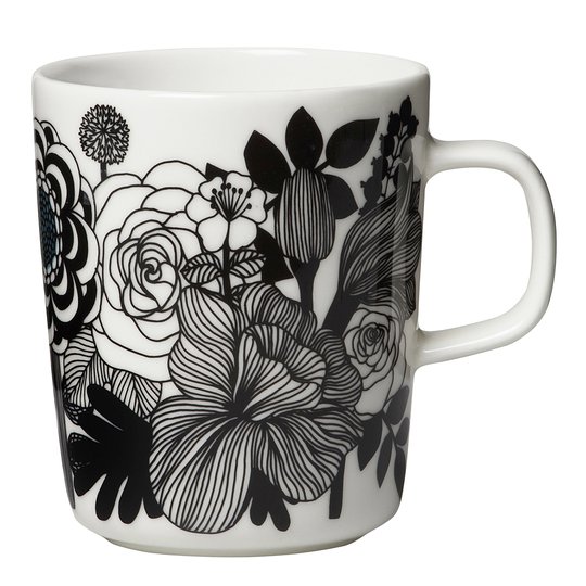 Marimekko - Siirtolapuutarha Mugg 25 cl Svart/vit blommor