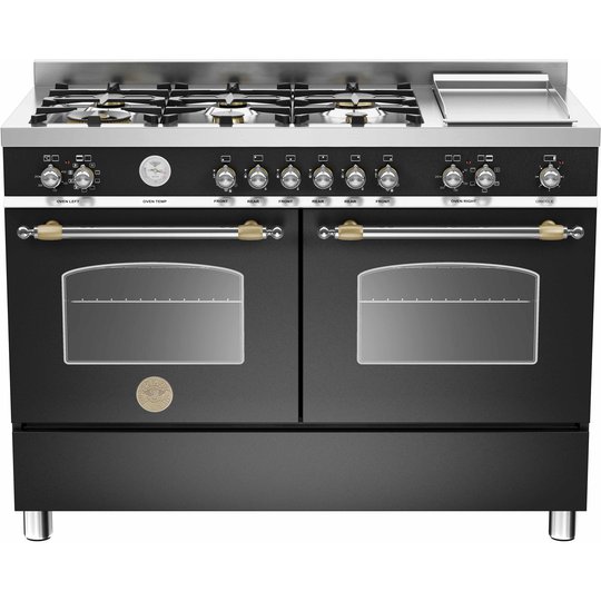 Bertazzoni HER1206 Gasspis 120 cm, 2 ugnar, 6 brännare + elektrisk tepanyaki, Svart