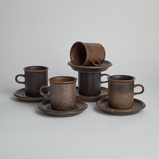 Arabia - Kaffekoppar och Fat "Ruska" 5 st
