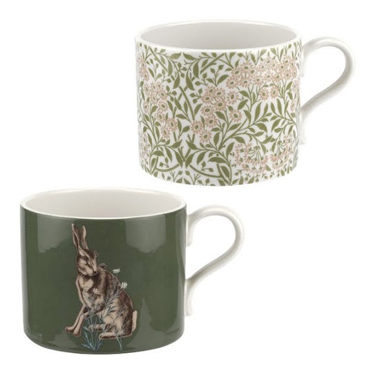 Morris & Co - Pure Morris Mugg 2-pack Forest Hare Grön & Michaelmas Daisy