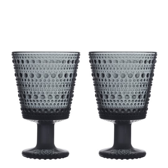Iittala - Kastehelmi Glas på fot 2-pack Mörkgrå