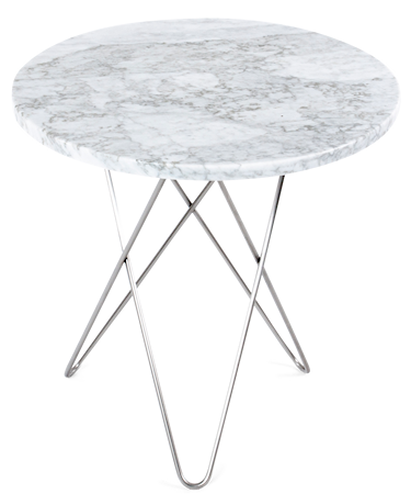 Tall Mini O Table Matt Vit Marmor Rostfri Stålram Ø50