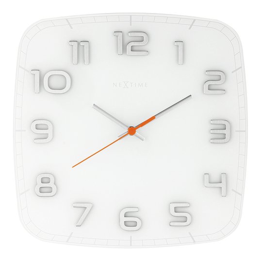 NeXtime - Classy Square Väggklocka 30 cm Vit/Gla
