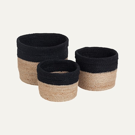 Elin Korg Cylinder Set om 3 Natur/Svart