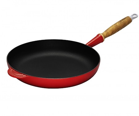 Stekpanna Gjutjärn med Trähandtag Röd 28 cm