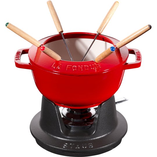 Staub Fondue set 18 cm röd med creme insida