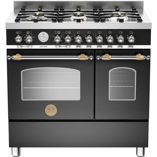 Bertazzoni HER906 Gasspis 90 cm, 2 ugnar, 6 brännare, Svart