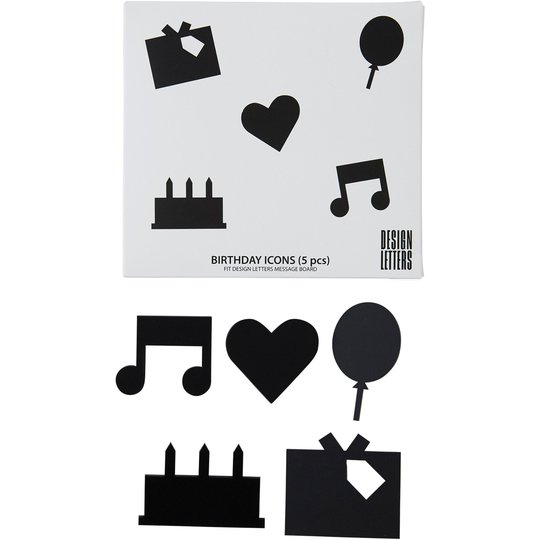 Design Letters Organise with Icons, Happy Birthday Svart