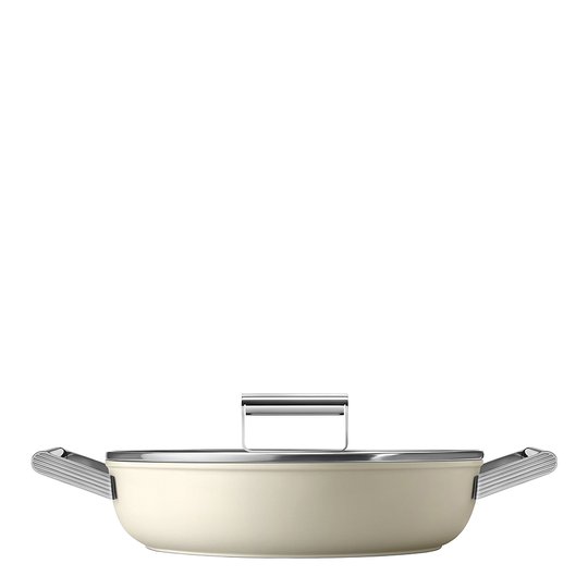 Smeg - 50's Style TRAKTÖRPANNA MED GLASLOCK 28CM GRÄDDFÄRGAD Creme