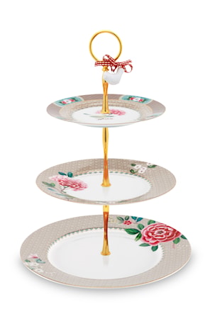 Cake Stand 3/Layers Blushing Birds Khaki 17-21-26.5cm