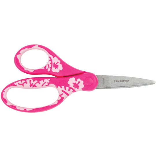 Fiskars Barnsax 15 cm rosa blomma softgrip