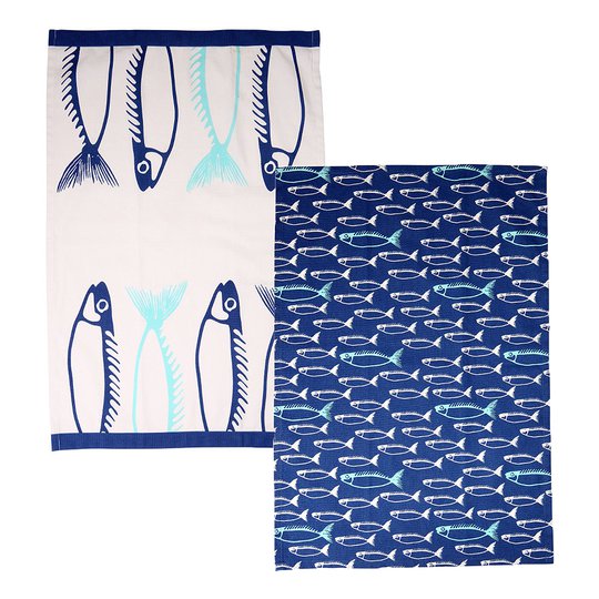 Dexam - Fish Handduk 50x70 cm 2-pack Marinblå