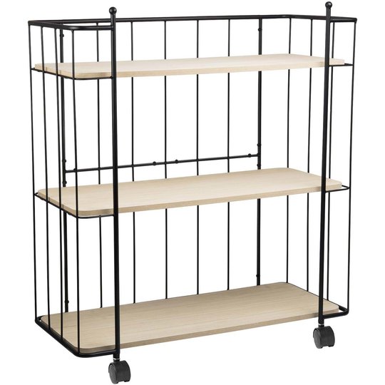 Dorre Serveringsvagn avlång svart med trähyllor 68 x 30 x 81 cm