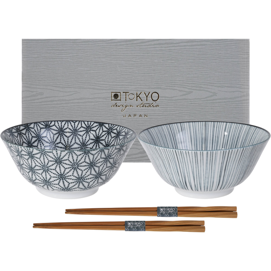 Tokyo Design Studio Nippon Black skålset + ätpinnar, stjärnor/linjer