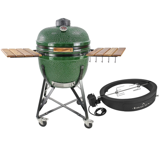 Kamado Sumo Maxi kolgrill, grön + grillmästarens rotisseri och pizzaugn