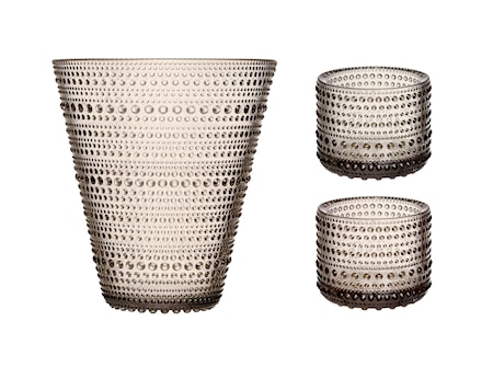 Kastehelmi Vas 15,4 cm + Ljuslykta 2-pack Linne