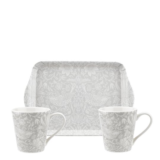 Morris & Co - Strawberry Thief Muggar + Bricka Pure Vit