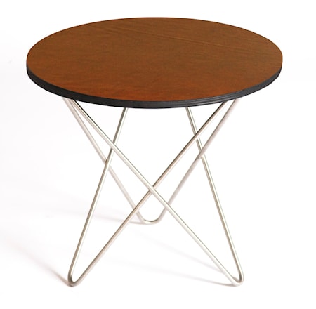 Mini o-table leather sidobord – Cognac/stainless