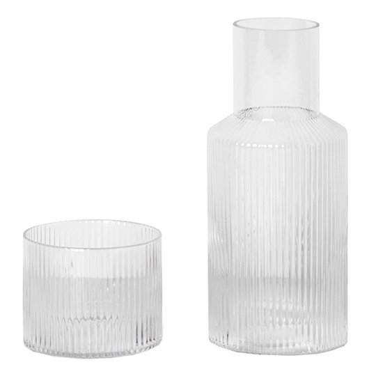 Ferm Living - Ripple Karaff 0,5 L + Glas 20 cl Klar
