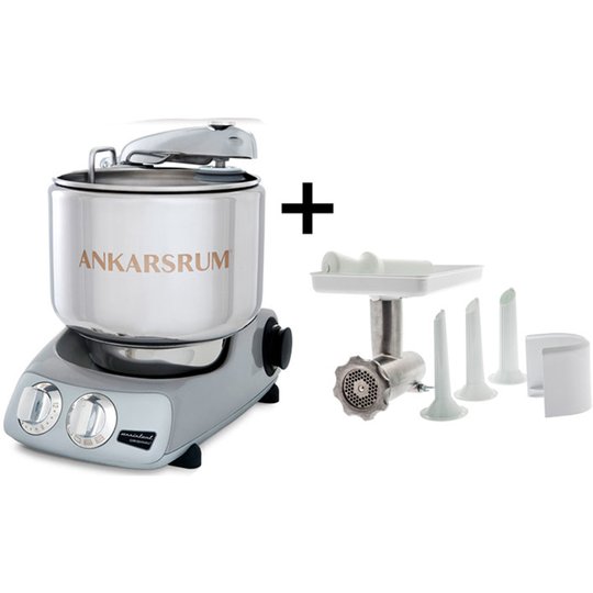 Ankarsrum AKM 6230 köksmaskin + köttkvarn, jubilee silver