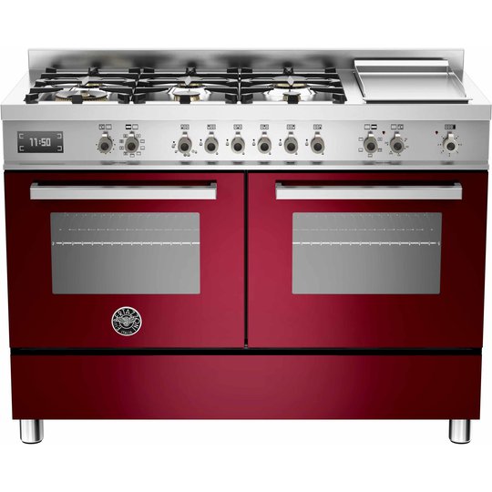Bertazzoni PRO1206 Gasspis 120 cm, 2 ugnar, 6 brännare + elektrisk tepanyaki, vinröd